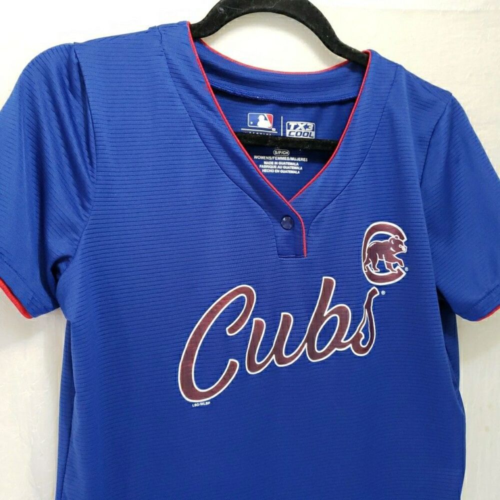 Chicago Cubs Womens Small S Blue Tx3 Cool V-Neck Jersey Style Shirt MLB Baseball - Picture 2 of 7